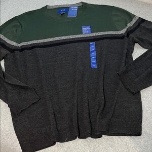 New Mens Apt 9 Merino Wool Sweater Size XXL Green Gray Crew Necklace